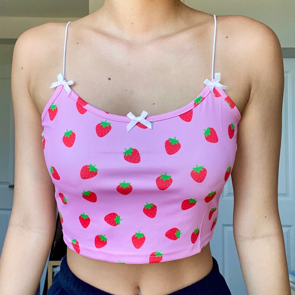 BNWOT Strawberry tank top with ribbon